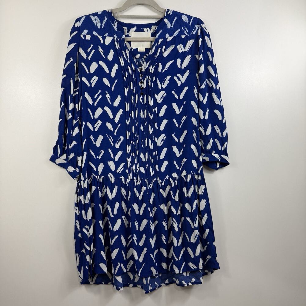 Maeve Anthropologie Blue White Mini Dress XS Drop Waist Pintuck Pleated Sheer - Picture 13 of 13